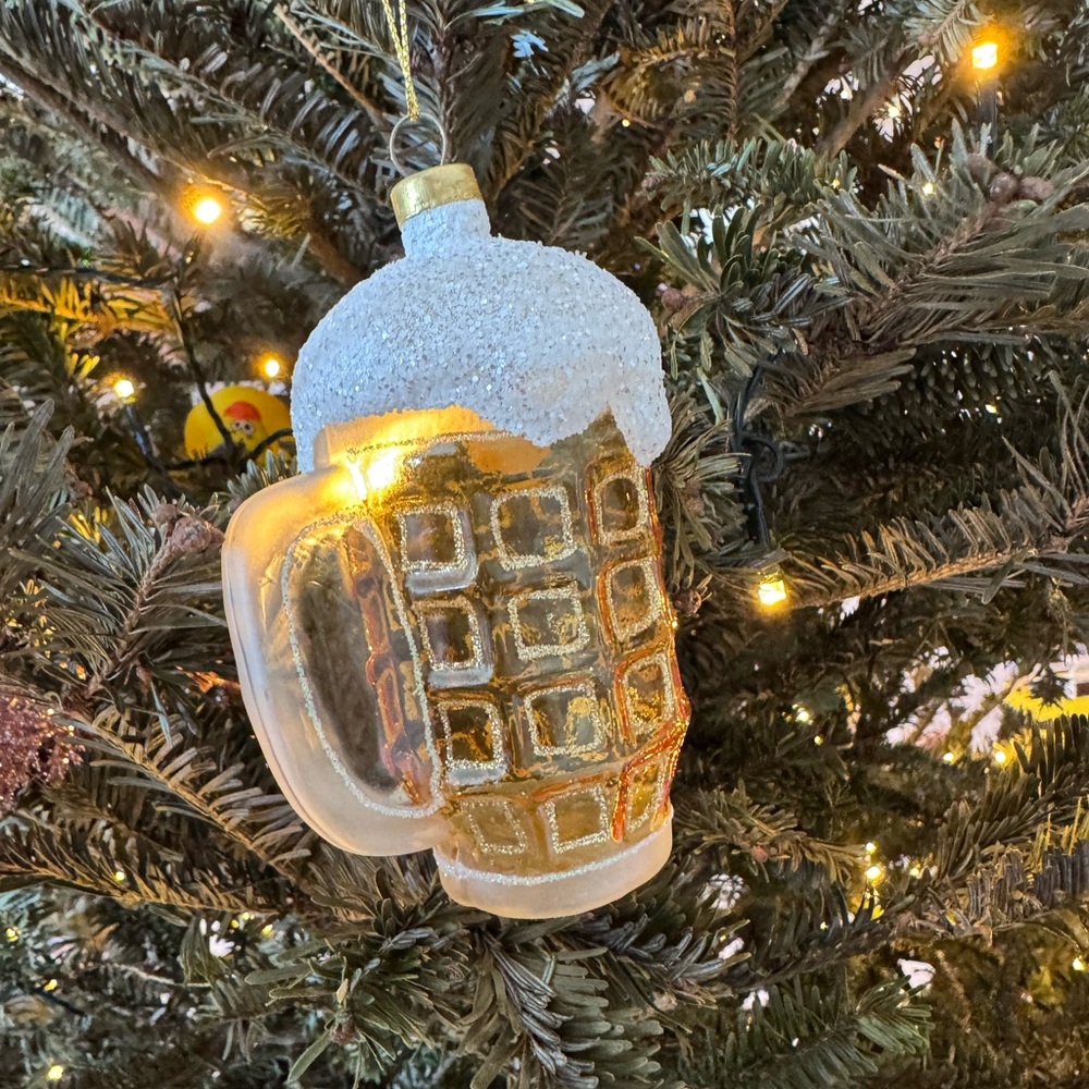 Vintage glass glittery beer mug Christmas ornament